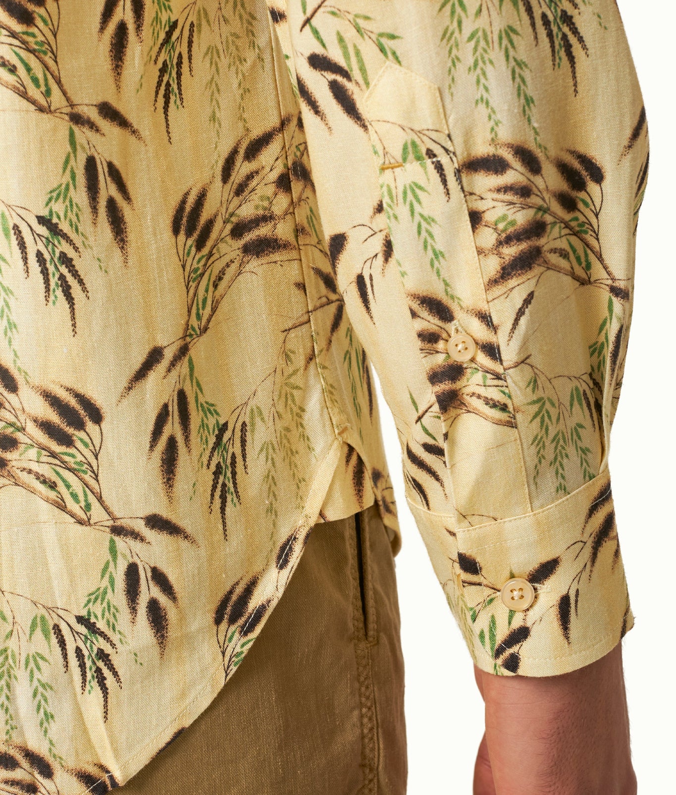 Colburn Tailored Fit Catkin Print Long-Sleeve Linen Shirt | Latte