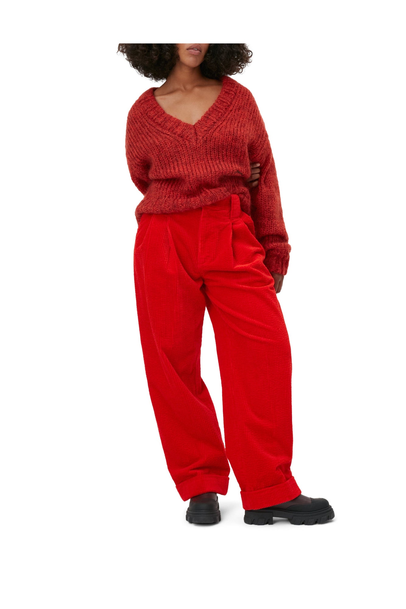Corduroy Pleat Trousers | Fiery Red