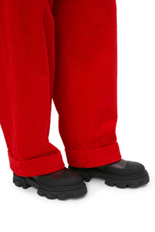 Corduroy Pleat Trousers | Fiery Red