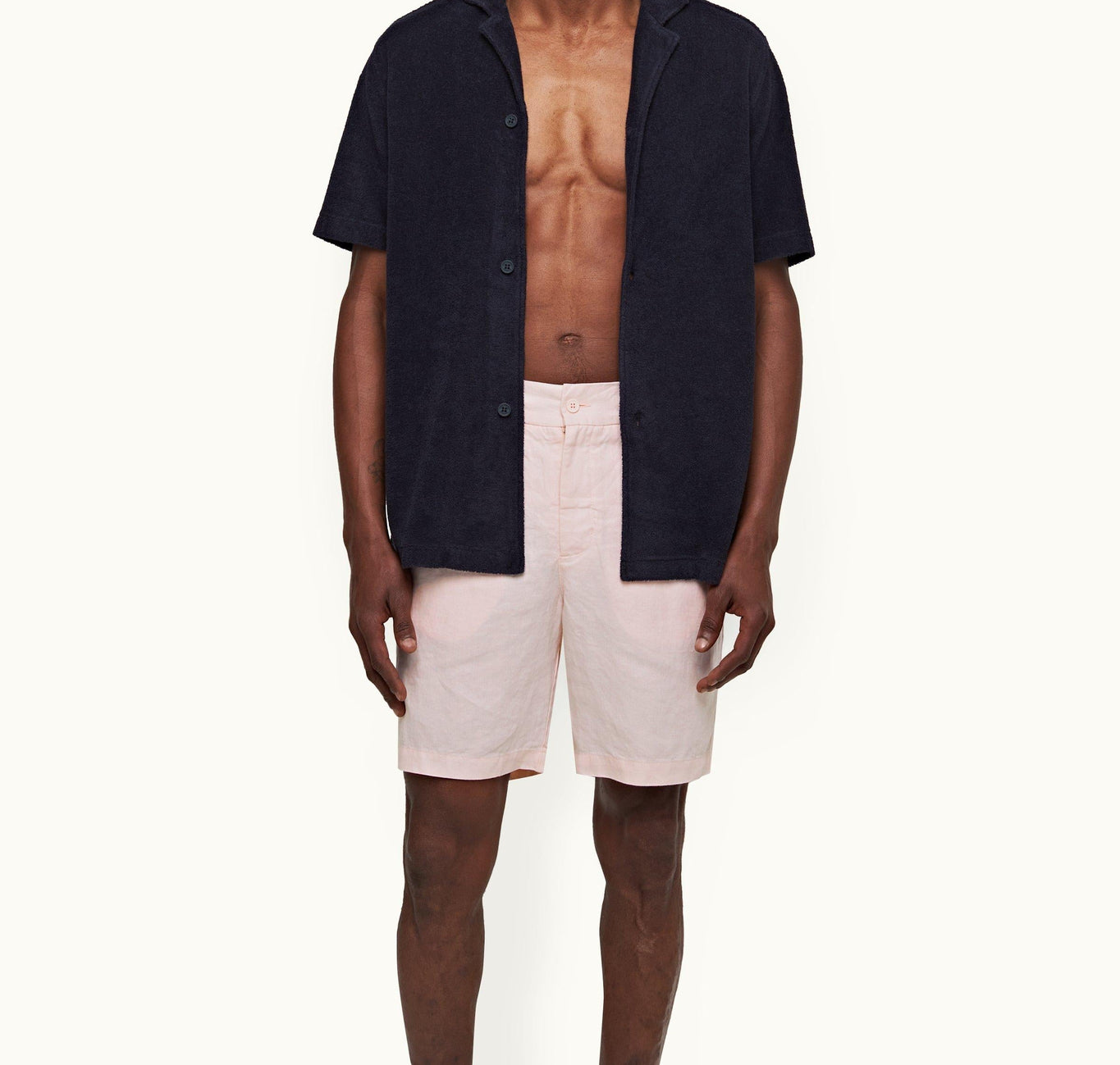 Cornell Linen Tailored Fit Washed Linen Drawcord Shorts | Rose