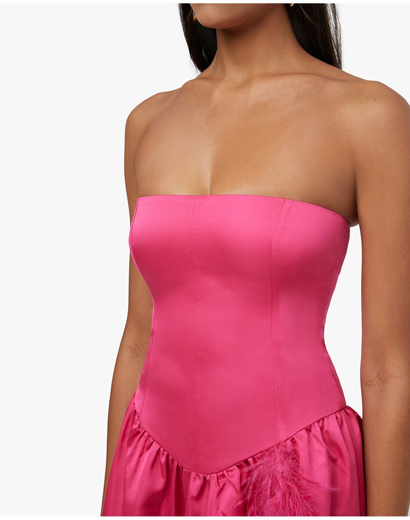 Corset Feathered Gown | Magenta