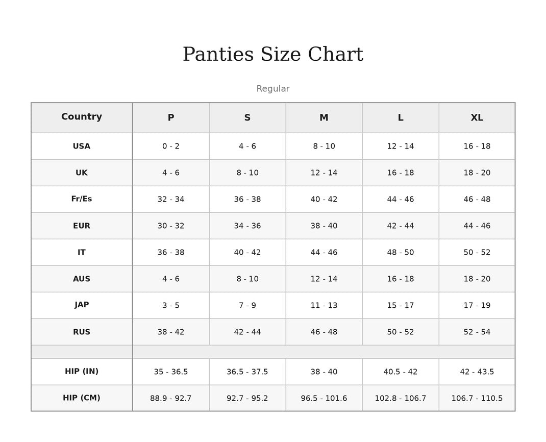 Product size guide