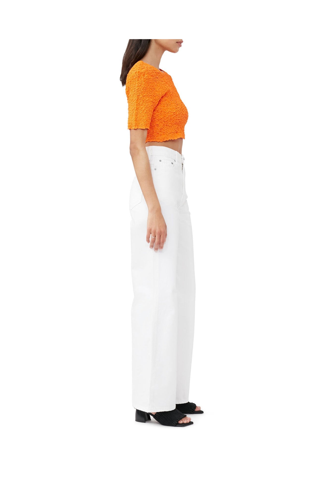 Cotton Poplin Cropped Smock Top | Vibrant Orange