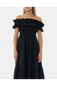 Cotton Poplin Long Smock Dress | Black