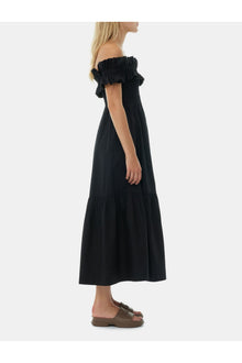 Cotton Poplin Long Smock Dress | Black