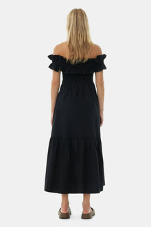 Cotton Poplin Long Smock Dress | Black