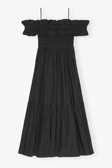 Cotton Poplin Long Smock Dress | Black