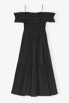Cotton Poplin Long Smock Dress | Black