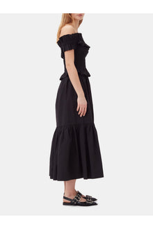 Cotton Poplin Maxi Flounce Skirt | Black