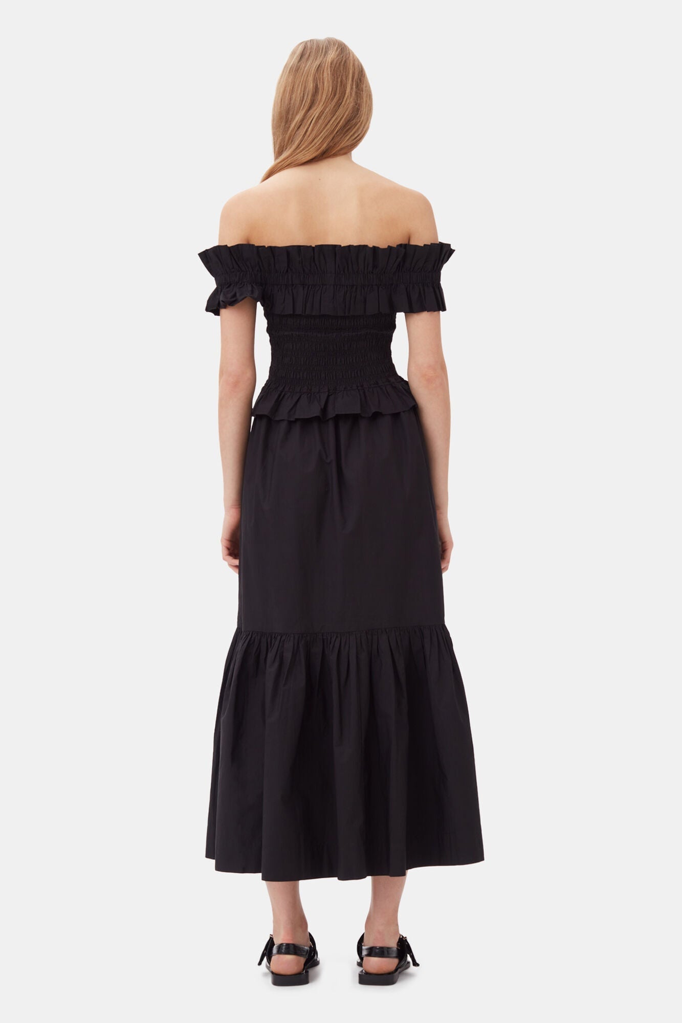 Cotton Poplin Maxi Flounce Skirt | Black