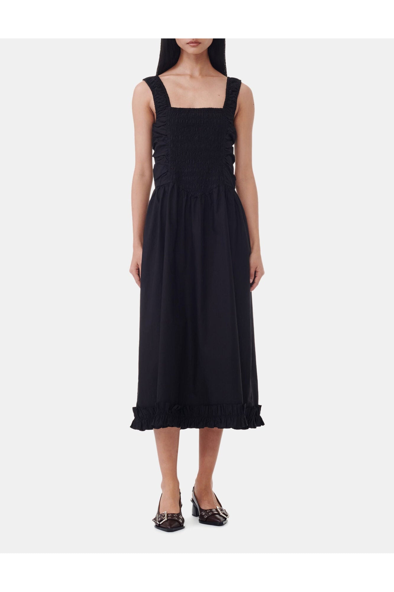 Cotton Poplin Midi Dress | Black (V2)