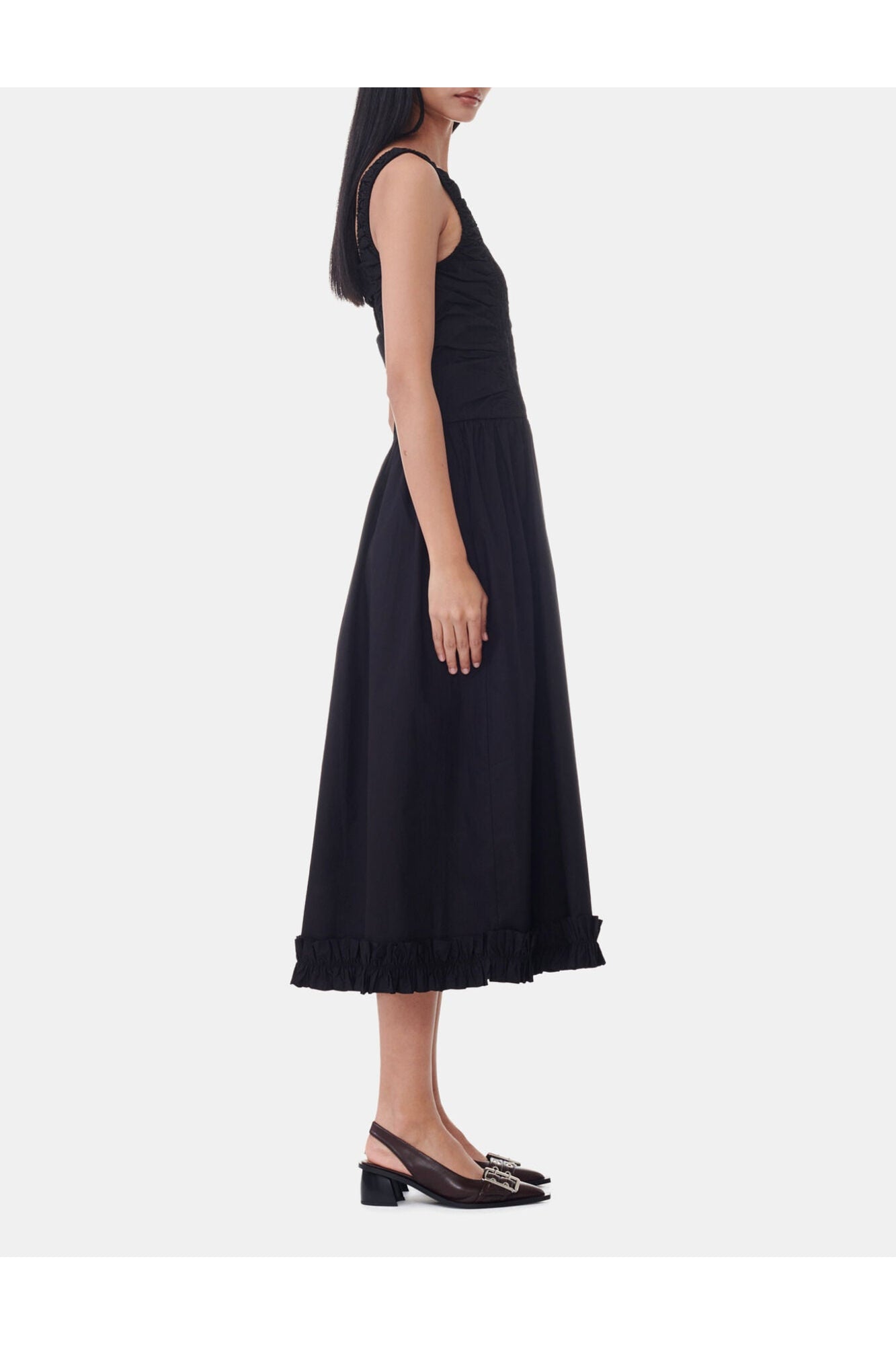 Cotton Poplin Midi Dress | Black (V2)