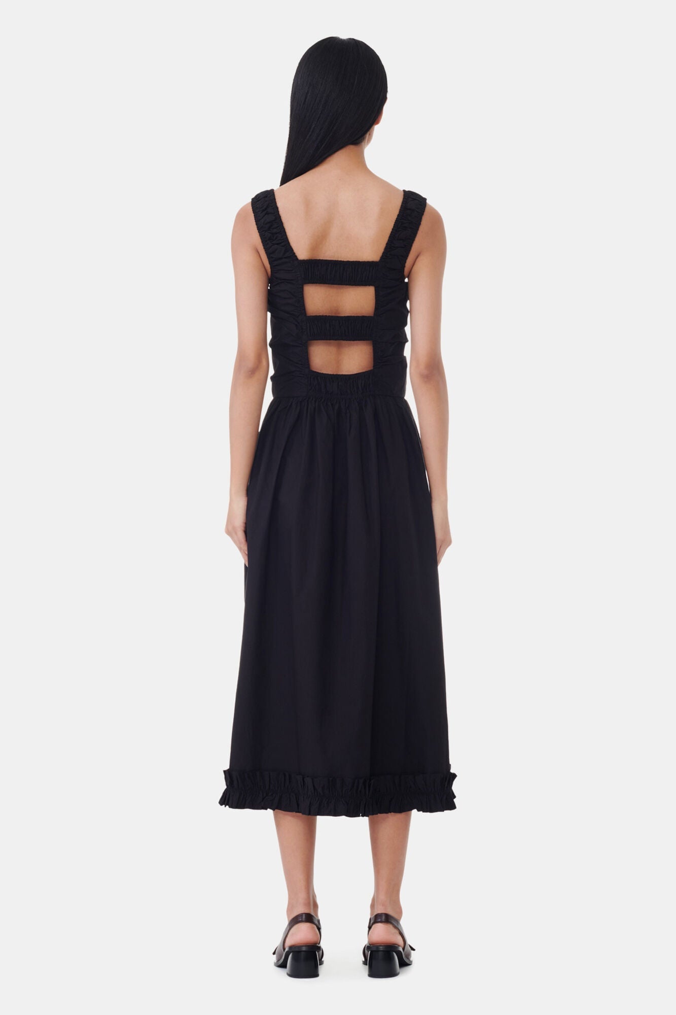 Cotton Poplin Midi Dress | Black (V2)