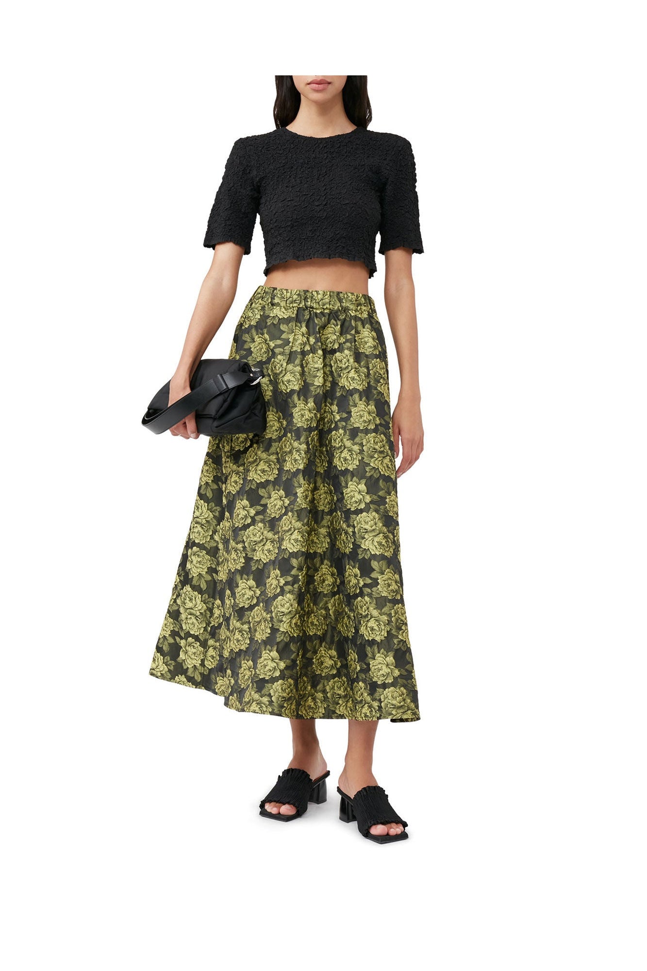 Cotton Poplin O neck Cropped Smock Top | Black