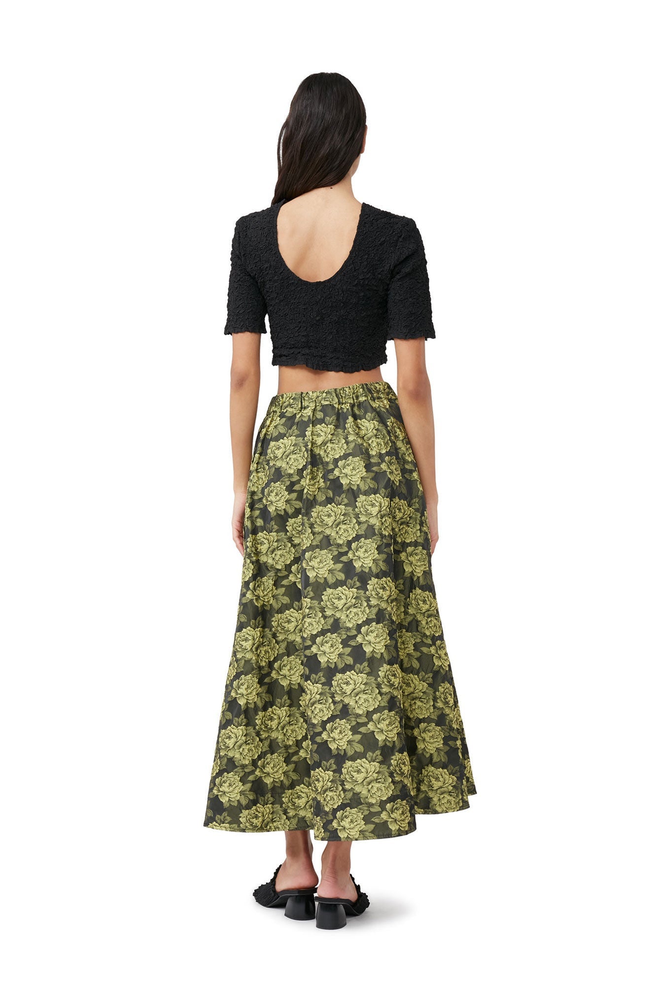 Cotton Poplin O neck Cropped Smock Top | Black