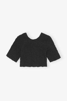 Cotton Poplin O neck Cropped Smock Top | Black