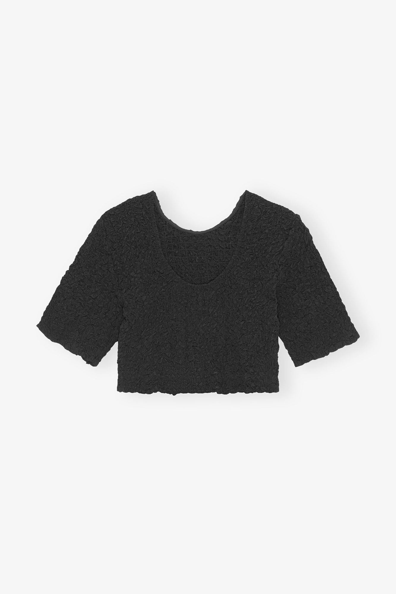 Cotton Poplin O neck Cropped Smock Top | Black