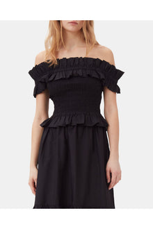 Cotton Poplin Off Shoulder Smock Top | Black