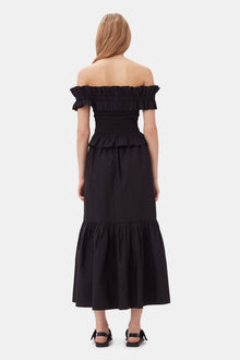 Cotton Poplin Off Shoulder Smock Top | Black