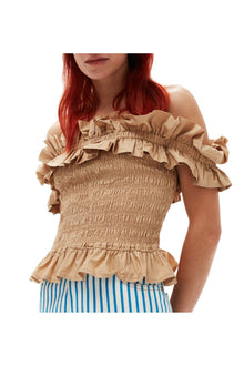 Cotton Poplin Off Shoulder Smock Top | Curds and Whey