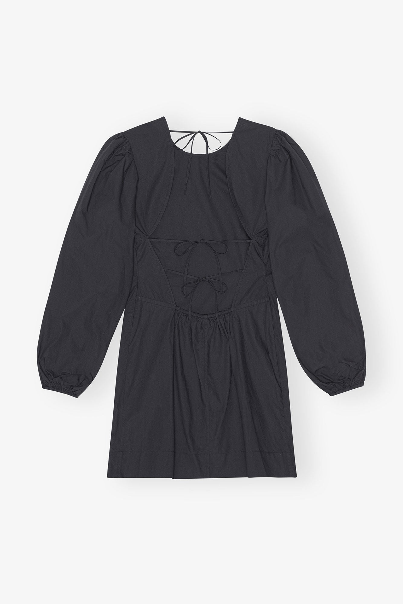 Cotton Poplin Open Back Mini Dress | Black