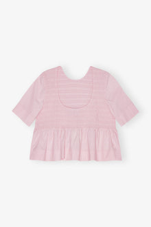 Cotton Poplin Open Back Smock Blouse | Chalk Pink