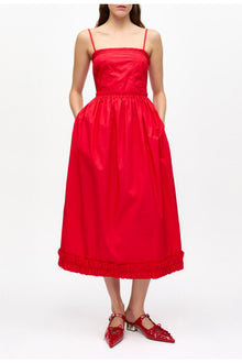 Cotton Poplin Strap Dress | Racing Red