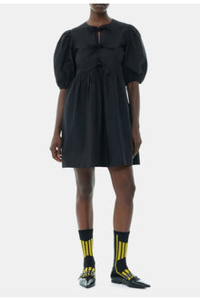 Cotton Poplin Tie String Mini Dress | Black
