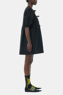 Cotton Poplin Tie String Mini Dress | Black