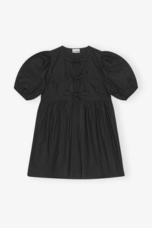 Cotton Poplin Tie String Mini Dress | Black