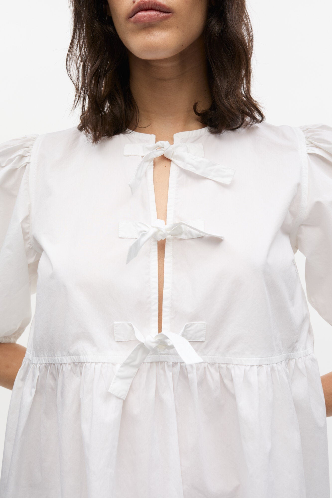 Cotton Poplin Tie String Mini Dress | Bright White
