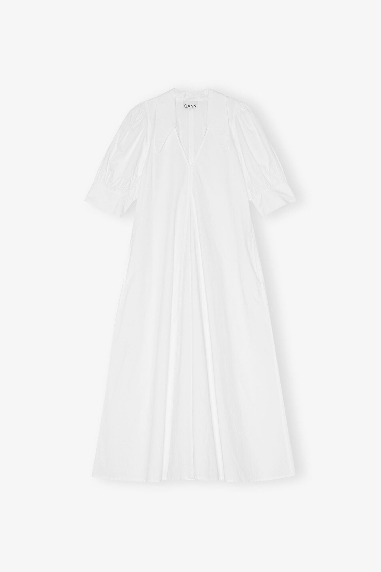 Cotton Poplin V Neck Midi Dress | Bright White