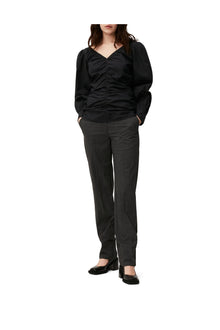 Cotton Poplin V neck Blouse | Black