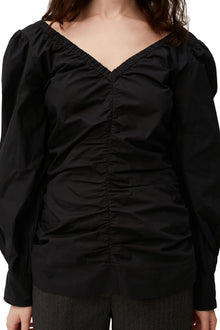 Cotton Poplin V neck Blouse | Black