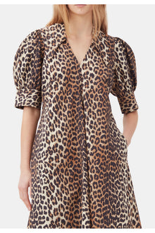 Cotton Poplin V neck Maxi Dress | Leopard