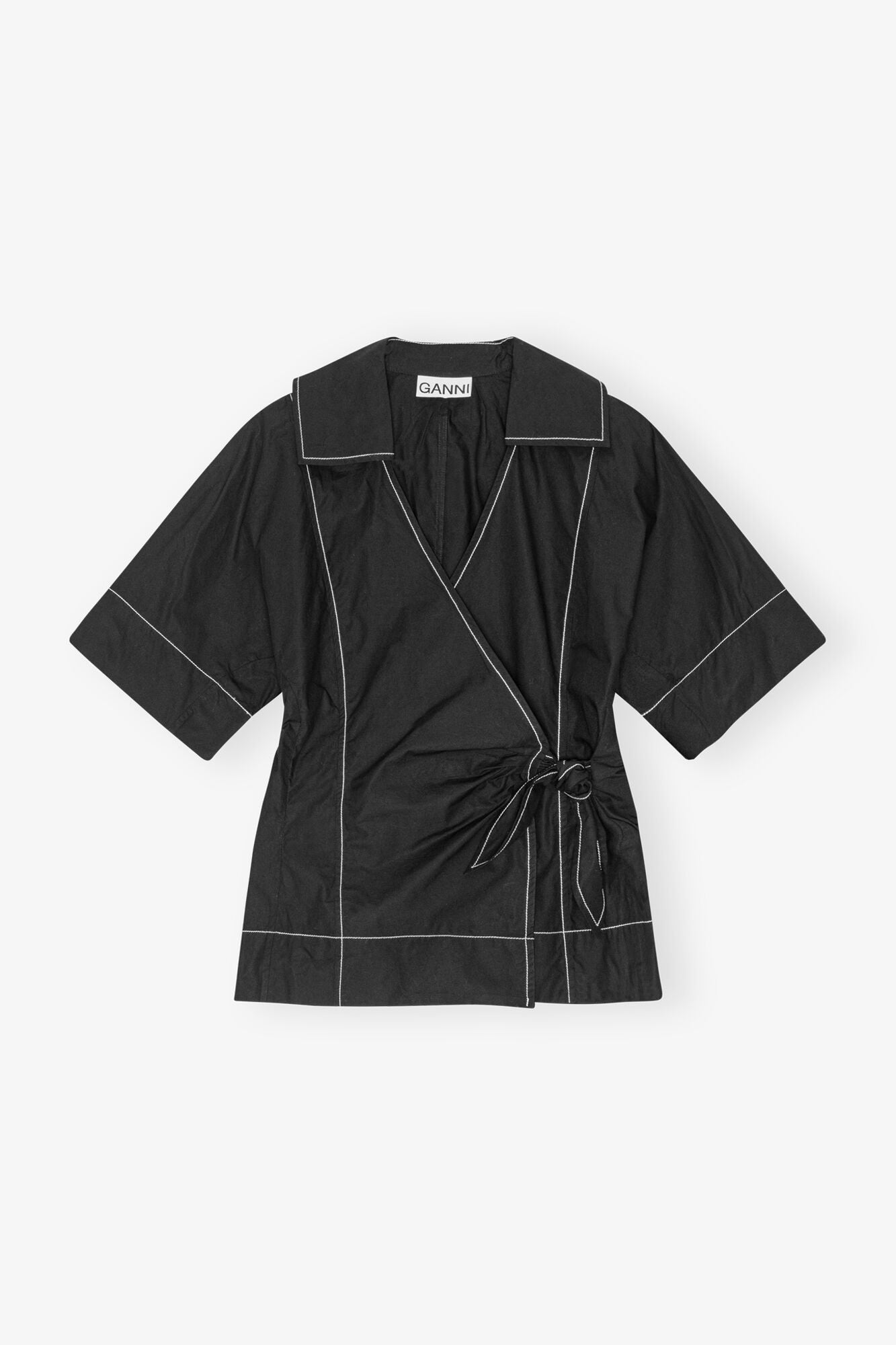 Cotton Poplin Wrap Blouse | Black