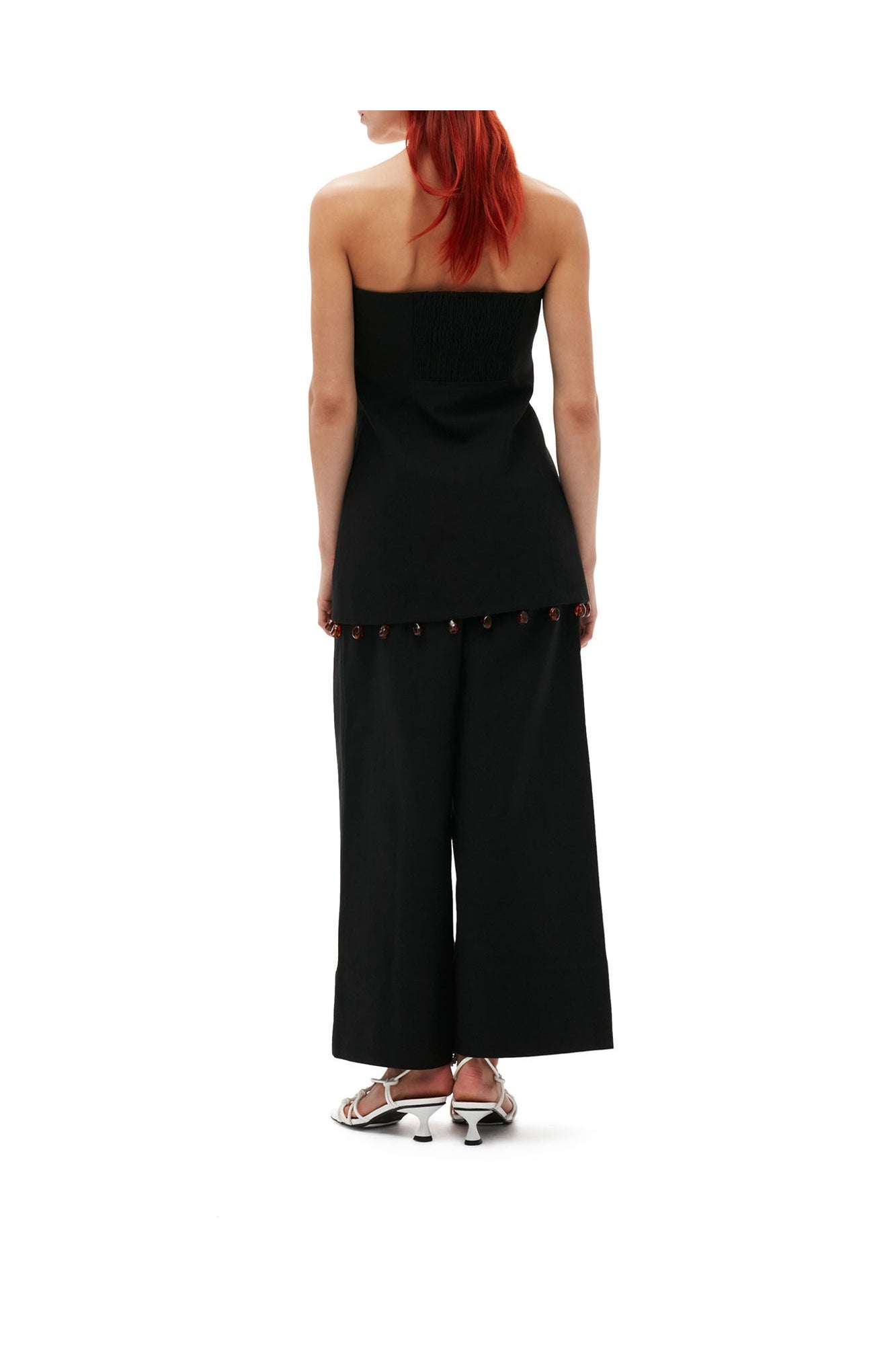 Cotton Suiting Cropped Wide Trousers | Black