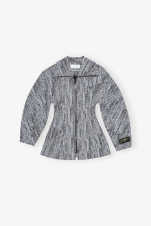 Cotton Tweed Curve Sleeve Jacket | Celestial Blue