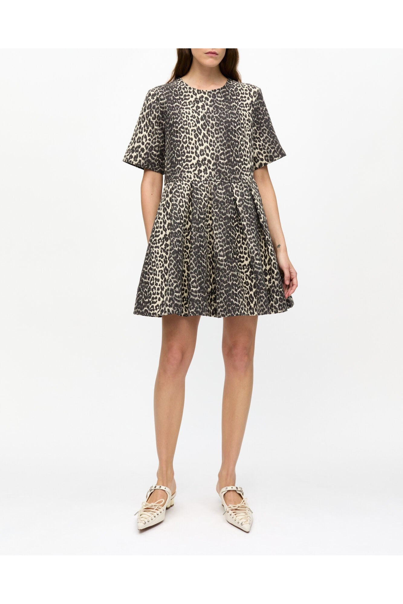Cotton Tweed Mini Dress | Leopard