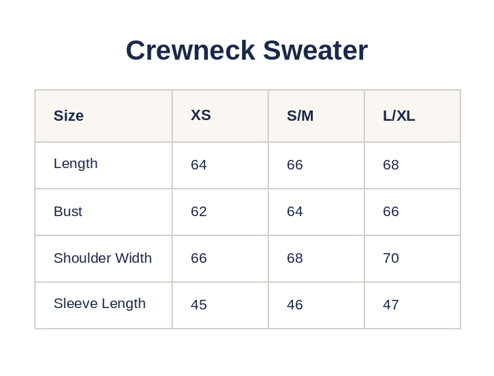 Product size guide