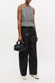 Crinkled Check Frill Top | Black
