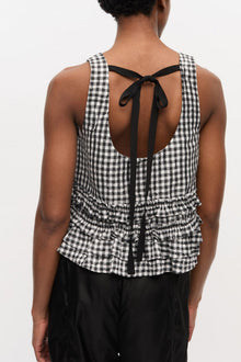 Crinkled Check Frill Top | Black