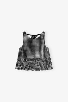 Crinkled Check Frill Top | Black