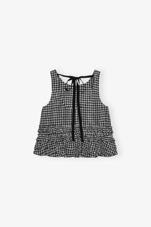 Crinkled Check Frill Top | Black