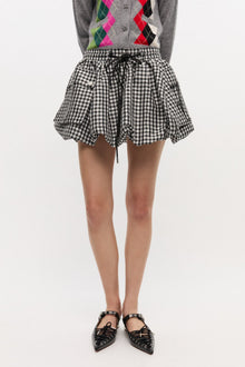 Crinkled Check Mini Bubble Skirt | Black