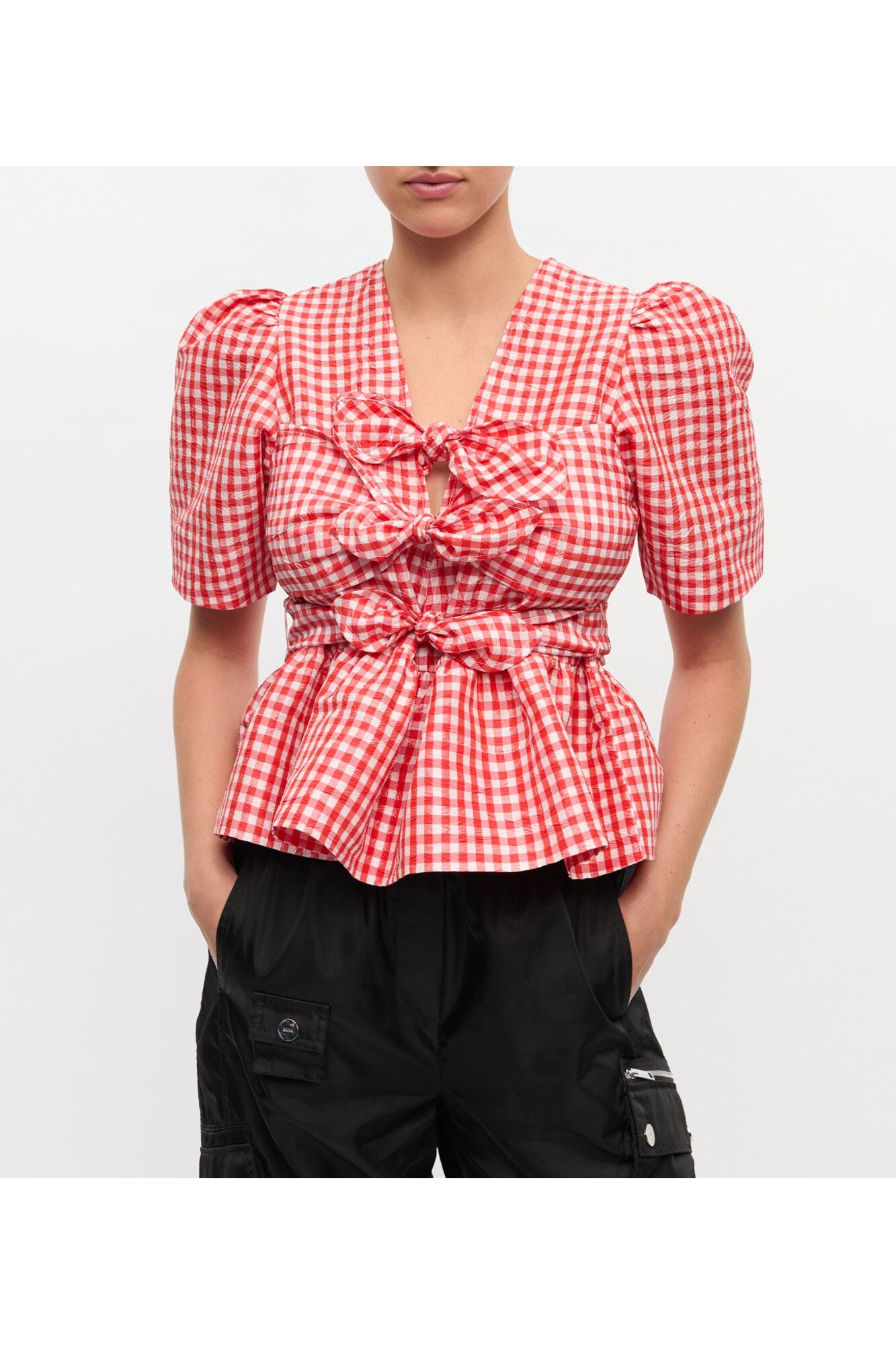 Crinkled Check Taffeta Blouse | Red Alert