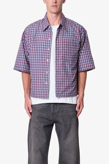 Crispy Poplin Over Shirt | Red/Blue