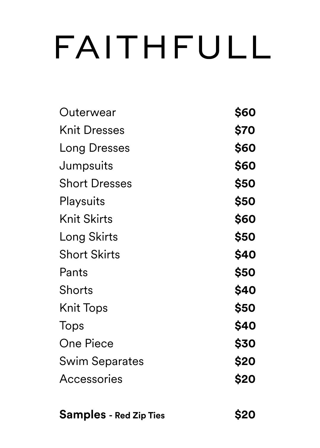 Price table