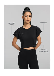 Cropped Cotton T-Shirt | Black