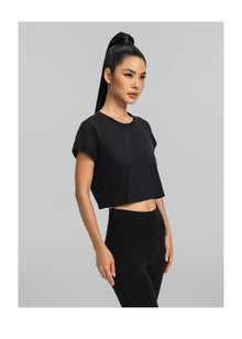 Cropped Cotton T-Shirt | Black